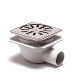 Abs Vloerput, Met Rvs Rooster, In Hoogte Verstel- + Draaibaar, Zijuitlaat 40 Mm, 100×100 Mm