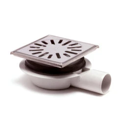 Abs Vloerput + Rvs Opzetstuk+rooster, H = Verstel-, Draai-+kantelbaar, 150 X 150 Mm, Zijuitlaat