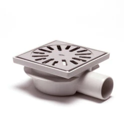 Abs Vloerput Met Rvs Rooster, Laag Model, Niet In Hoogte Verstelbaar, 150 X 150 Mm, Zijuitlaat