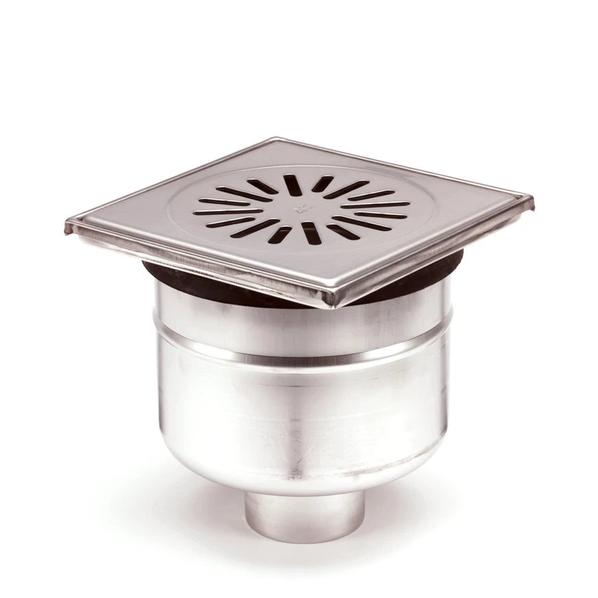 Rvs-vloerput Met Zwaar Verkeer Rvs-rooster, 200 X 200 Mm, Onderuitlaat 3 Rvs-vloerput Met Zwaar Verkeer Rvs-rooster, 200 X 200 Mm, Onderuitlaat