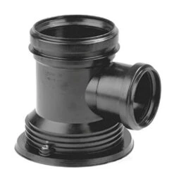 Dyka Pp Instort T-stuk, Zwart, 90°, 2x Manchet / 1x Vastpuntflens, 110 X 75 Mm, H=17 Cm