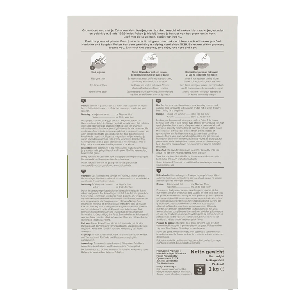 Pokon Gazonmest Met Kalk 2kg Voor 30mu00b2 - Gazonmeststof, Gazonkalk 4 Pokon Gazonmest Met Kalk 2kg Voor 30mu00b2 - Gazonmeststof, Gazonkalk - Afbeelding 2