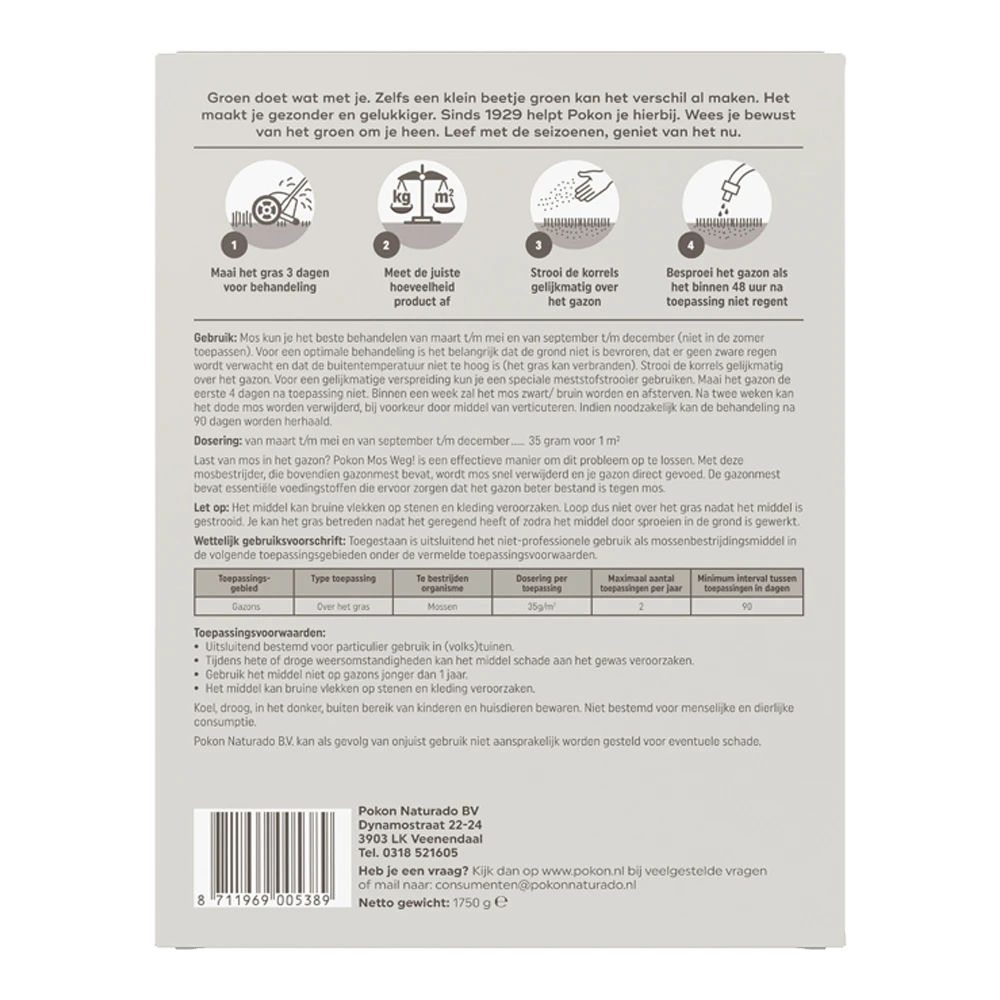 Pokon Mos Weg! 1,75kg Voor 50mu00b2 - Onkruid En Aanslag 4 Pokon Mos Weg! 1,75kg Voor 50mu00b2 - Onkruid En Aanslag - Afbeelding 2